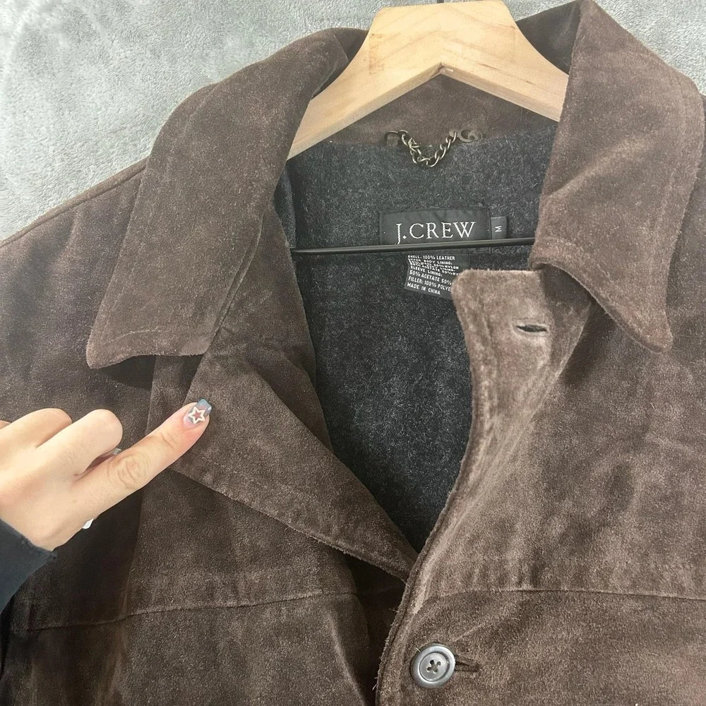 J.Crew Coat Mens Medium Brown Suede Leather Overcoat Wool Lined Single Breasted